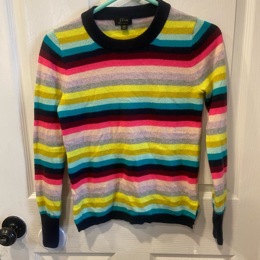 J Crew multi color stripe cashmere sweater XS